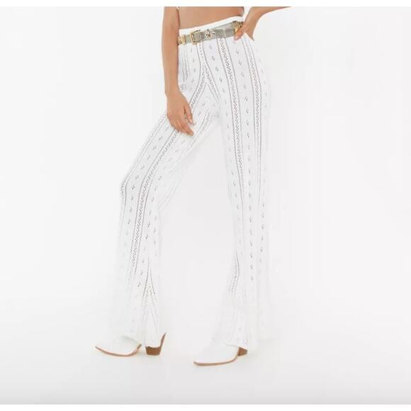 Nasty Gal High Rise Crochet Pointelle Knit Flare Pants Size M NEW Festival Boho - Picture 1 of 14